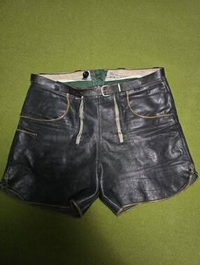 70's Black Leather Shorts with Contrast Piping